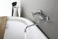 STANDARDСмеситель для кухни/раковины, настенный, двуручковый, с круглым изливом 18,4 см, латунь/хром