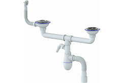 B731V  СИФОН ДЛЯ ДВОЙНОЙ МОЙКИ УНИВЕРСАЛЬНЫЙ С ВЫПУСКОМ 3 1/2 на Ø40  С КРУГЛЫМ ПЕРЕЛИВОМ   