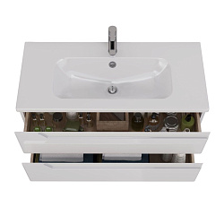 Тумба Lemark MIANO, 100 см под 1 раковину, подвесная, 2 ящика, цвет корпуса, фасада: Белый глянец