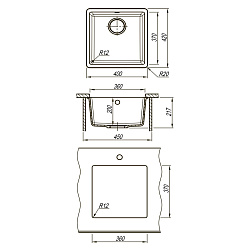 SINARA 400-U Мойка кухонная из кварцгранита цвет: серый шёлк комплектация: крепеж, сливная арматура