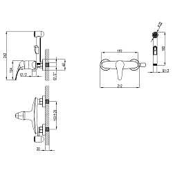 Смеситель с гигиеническим душем настенный, хром