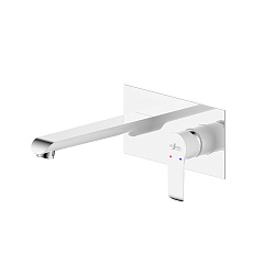 Смеситель для раковины встраиваемый, излив 21 см, латунь/хром/белый, W35-16