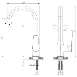 Смеситель для кухни с поворотным изливом, высота излива 26 см, длина 18 см, латунь/хром