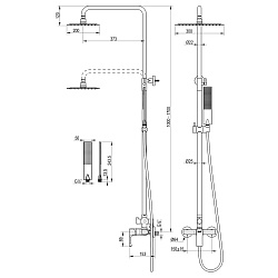 URSUS Душевая система с верхним душем 30х20 см, регулируемая высота 1~1,7м, латунь/браш свет золото