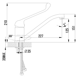 PROJECT Смеситель для кухни/раковины с локтевой рукояткой с поворотным изливом, латунь/хром
