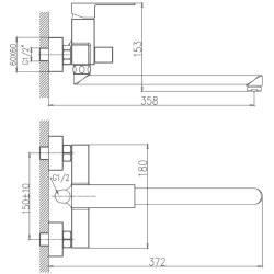 Смеситель для ванны, длинный излив, латунь, хром HB22191