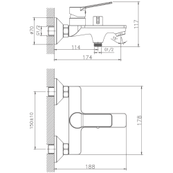 Смеситель для ванны, латунь, хром HB60559