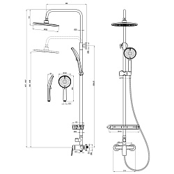 VERBA Душевая система с верхним душем Ø25 см,  регулируемая высота 1,07~1,67м, латунь/хром, LM11460C