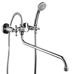 Смеситель универсальный с круглым изливом 35 см, двуручковый, поворотный перекл, латунь/хром, G02-84