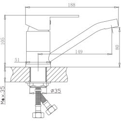 Смеситель для кухни, нержавеющая сталь HB45802