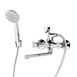 Aringa Арно смеситель с длинным плоским изливом для ванны и душа с аксессуарами, хром