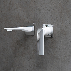 Смеситель для раковины встраиваемый, длина излива 17 см, латунь/хром/белый