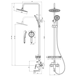 VERBA Душевая система с верхним душем с пов.изливом, рег.высота, латунь/хром, LM11462C