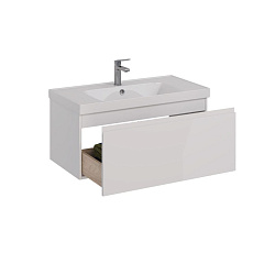 Тумба Lemark VEON MINI 90 см под 1 раковину, подвесная, с 1 ящик, цвет корпуса, фасада: Белый глянец