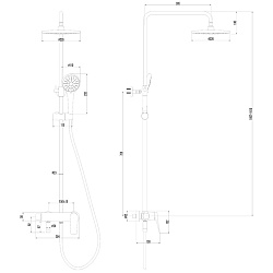 BRONX Душевая система с вер.душем и 3-х режимной душ.лейкой повор.изливом, рег.выс.,латунь/чёрный