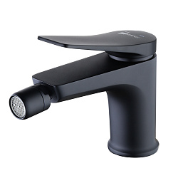 Смеситель для биде, высота излива 7 см, длина 14 см, с донным клапаном клик-клак, латунь/чёрный