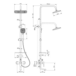 AURA Душевая система с верхним душем 30х20 см с поворот излив 10 см, регулир высота 0,9~1,6м, л