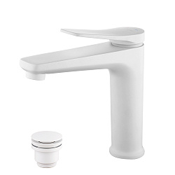 BRONX Смеситель для раковины, монолитный, средний, с дон.клапаном клик-клак, латунь/белый матовый