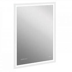 Зеркало LED 080 design pro 60x85 с подсветкой,часы с антизапотеванием прямоугольное