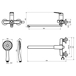VERBA Смеситель универсальный с плоским изливом 35 см, кнопочный переключатель, латунь/хром,LM11451C