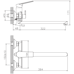 Смеситель для ванны, длинный излив, латунь, оружейная сталь HB22533-3