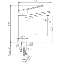 Смеситель для раковины, латунь, оружейная сталь HB10533-3