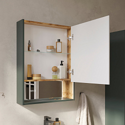 Шкаф зеркальный Gleam 60.1D, зеленый камень/дуб вотан