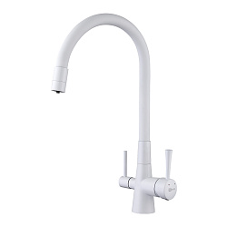 Смеситель для кухни с гибким изливом, с подключением к фильтру питьевой воды, латунь/белый