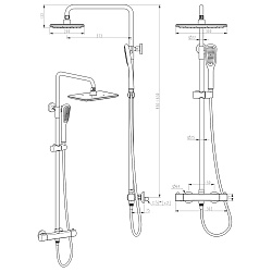 URSUS Душевая термостатическая система с верхним душем, латунь/чёрный, LM7270BL