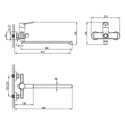 Смеситель универсальный для ванны с поворотным изливом 380 мм, с аксессуарами, хром