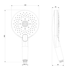 Лейка душевая круглая 3-функциональная Ø14х26,5см, пластик/хром, блистер