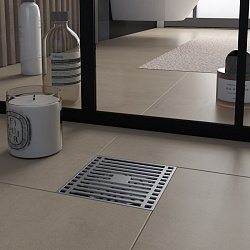 Corpa Nera Grossi/Гросси душевой трап 10х10 с сухим затвором, вертикальный выпуск, хром