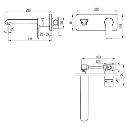 Смеситель для раковины встраиваемый, излив 21 см, латунь/хром/белый, W35-16