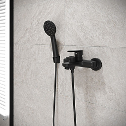 Aringa Рейн смеситель для ванны и душа с аксессуарами, черный