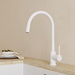 Смеситель для кухни с гибким изливом, белый матовый, Meal, Milardo, M01WT0FM05