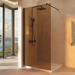 Душевая перегородка Walk-In VSW-1H100GSB, 1000*2000, черный матовый, стекло янтарь, , шт