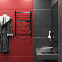 Aringa Берген полотенцесушитель лесенка электрический с полкой 80*50, черный