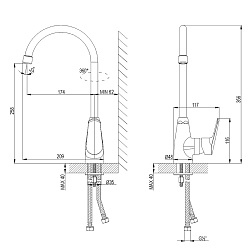Смеситель для кухни с поворотным изливом, высота излива 26 см, длина 17 см, латунь/хром