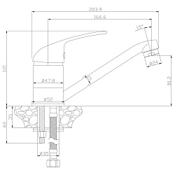 Смеситель для раковины с поворотным изливом, высота излива 8 см, длина 17 см, латунь/хром