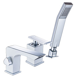 Встраиваемый смеситель на борт ванны на 3 отверстия, каскадный, высота излива 10 см, длина 13,5 см,