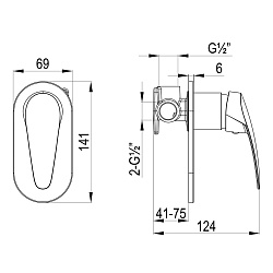 LINARA Встраиваемый смеситель для душа, на один выход, без аксессуаров, латунь/хром