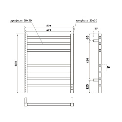 Полотенцесушитель электрический Point Вега PN71856GB П7 500x600, диммер справа, графит блеск