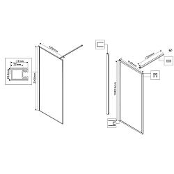Душевая перегородка Walk-In VSW-1HP120GWBG, 1200*2000,браш.золото, стекло ламинир. с золотыми нитями
