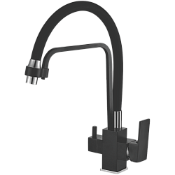 Смеситель для кухни с подключением фильтра, гибкий излив, латунь, черный HB76857