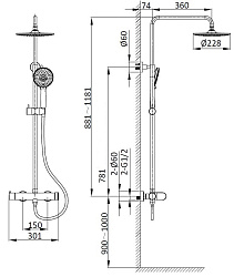 Душевая стойка Rondo VSFS-1R0GM без излива, вороненая сталь, , шт