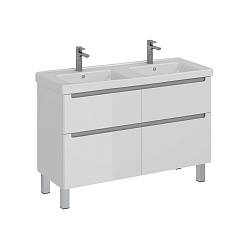 Тумба Lemark BUNO 125 см под 2 раковины, подвесная/напольная, 4 ящика, цвет планки: Серый, цвет корп