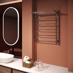 Aringa Римини полотенцесушитель водяной 50*80*50 с полкой. боковое подключение левое, хром