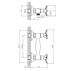 Смеситель для душа, двуручковый, латунь/хром