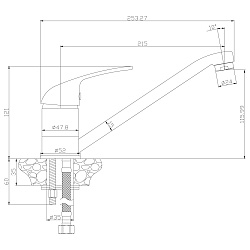 Смеситель для кухни с поворотным изливом, высота излива 11,5 см, длина 21,5 см, латунь/хром