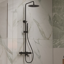 Душевая стойка Villa VSFS-1VL1MB с изливом, 25см верх. душ из нерж. стали, черный, , шт